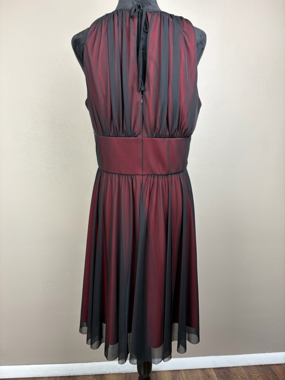 Jessica Howard Red Black Sheer Layered Beaded Waist Cocktail Dress 10 Goth EUC - Picture 4 of 16